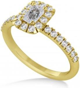 Allurez Emerald Salt & Pepper & White Diamond Halo Engagement Ring 14k Yellow Gold (0.68ct)