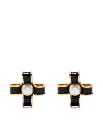 Chanel enamel-detailed faux-pearl clip-on earrings - Gold