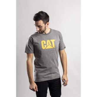 CAT Mens Trademark Raised Logo Short Sleeve T-Shirt, Dark Heather Grey, Large
