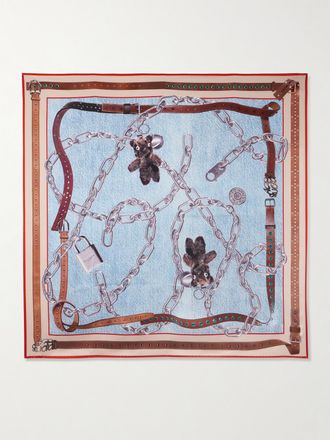 Acne Studios Foulard In Raso Di Seta Stampato - Blu