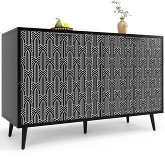 STILVORA Aparador Con 2 Puertas Y Estantes Regulables, Patr&oacute;n Geom&eacute;trico, En Mdf Y Metal, 120&times;35&times;78 Cm, Negro