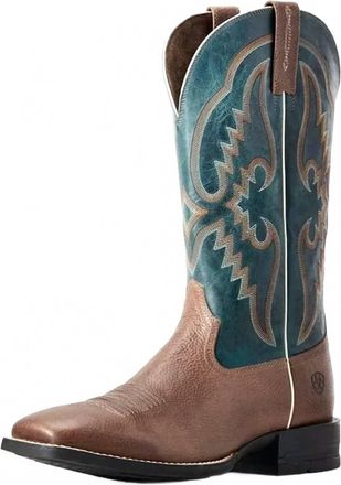 Ariat Mens Round Pen Western Performance Boots In Midnight Blue Clean Saddle