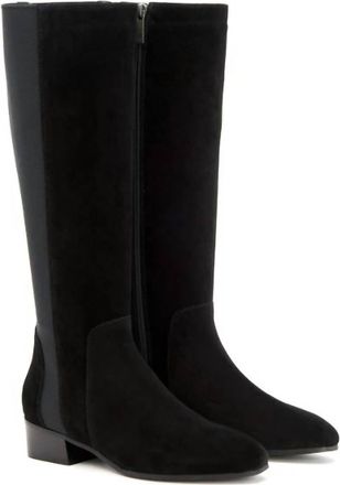Aquatalia Flore Suede Leather Knee High Stretch Riding Boots In Black