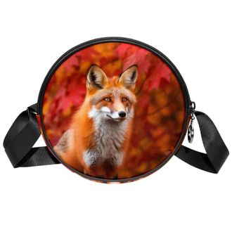 Generic Circle Crossbody Bag for Women, Fox Small Sling Bag Daypack with Zipper Adjustable Shoulder Straps Casual Ladies Girls Round Purse