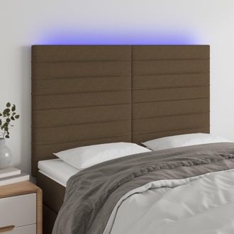 vidaXL Cabecero Con Luces Led Tela Marr&oacute;n Oscuro 144x5x118/128 Cm Vidaxl
