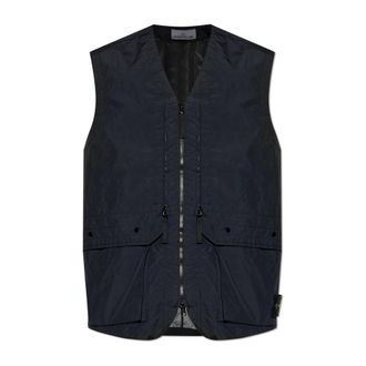 Stone Island Vests, male, Blue, Size: 2XL Vest with logo patch