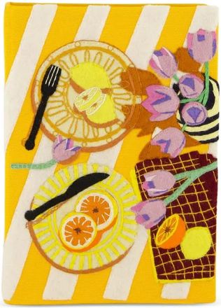Olympia Le-Tan small Dolce Vita striped embroidered clutch bag - Yellow