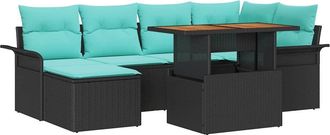 vidaXL Conjunto De Sof&aacute; De Jard&iacute;n 7 Uds. Negro Polirat&aacute;n Vidaxl