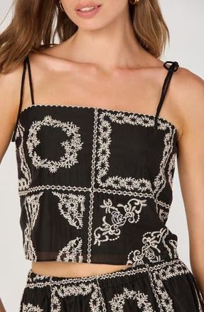ASTR the Label Tie Strap Mosaic Embroidery Crop Top in Black Embroidery at Nordstrom Rack, Size X-Large