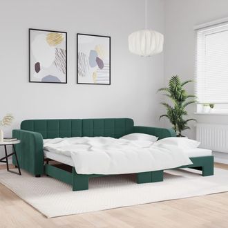 vidaXL Sof&aacute; Cama Nido Terciopelo Verde Oscuro 100x200 Cm Vidaxl
