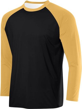 Generic Mens Regular Fit Long Sleeved Shirt Casual Crew Neck Baseball T Shirts Vintage Fashion Jumpers Top Slim Fit Lightweight Workout Gym Top Men Sport Desi