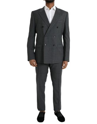 Dolce & Gabbana Mens Gray Plaid Wool Martini Formal 2 Piece Suit Virgin Elastane