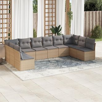 vidaXL Juego De Sof&aacute;s Jard&iacute;n Con Cojines Beige 10 Pzas Rat&aacute;n Sint&eacute;tico Vidaxl