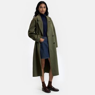 La Redoute Collections Handgemaakte oversized jas met dubbele knoopsluiting van gemengde wol