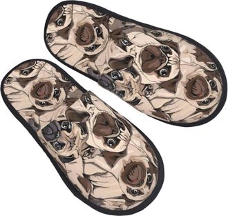 Generic Women Men Slippers Dog Pug Indoor Shoes Comfort Plush Bedroom Slipper Washable House Shoes For Outdoor Spa Guest M