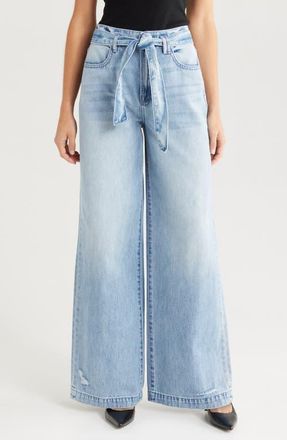 Hidden Jeans Belted High Waist Wide Leg Jeans in Light Wash at Nordstrom, Size 25