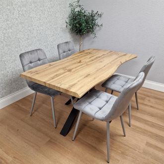 Kosy Koala Wooden Dining Table with 4 Grey Velvet Chairs, Stylish Dining Room Furniture in Brown