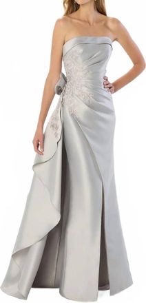 Montage by Mon Cheri Strapless Long Dress In Silver