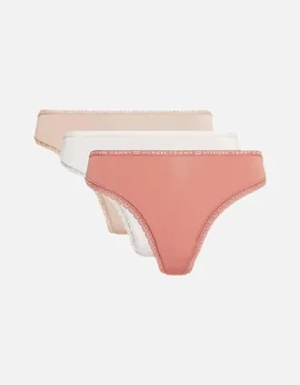 Tommy Hilfiger Womens 3-Pack Lace Trim Microfibre Thongs, Terracotta/Beige/Pink - Orange - Size: 10