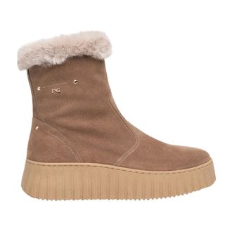 Nero Giardini Su&egrave;de Platform Enkellaarzen - Dames - Schoenen - Beige - Maat: 39 EU Su&egrave;de