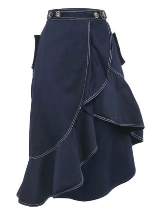 Self Portrait flounced asymmetrical midi skirt - Blue