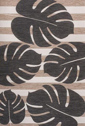 Jonathan Y Designs Allison Classic Beach Stripe and Monstera Leaf Indoor/Outdoor Area Rug in Black/beige at Nordstrom, Size 8Ft 0In X 10Ft 0In
