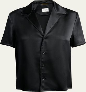 Saint Laurent Lace-Trim Short-Sleeve Silk Pajama Shirt
