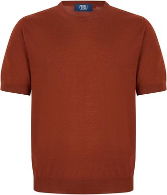 Fedeli Truien & Vesten, Heren, Rood, L, Kasjmier, Argentina Shirt met Korte Mouwen en Ronde Hals