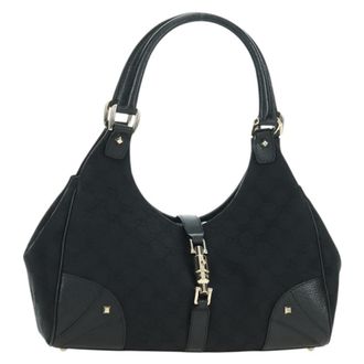 Gucci Vintage Jackie Shoulder Bag Canvas And Leather Black Canvas Handbag (Pre-Owned)