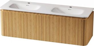 Royal Plaza Terra Badkamermeubelset - 140x46.2x46cm - solid surface wastafel wit mat - 2 wasbakken - 2 kraangaten - 4 lades - sandwood (licht eiken)