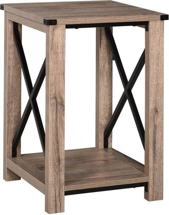 HOMCOM Homcom - Mesa Auxiliar Estilo Retro Industrial Con Estante 40,5x40,5x60 Cm Roble