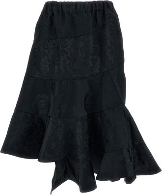 Comme Des Gar&ccedil;ons Black Patchwork Floral Jacquard Tiered Midi Skirt