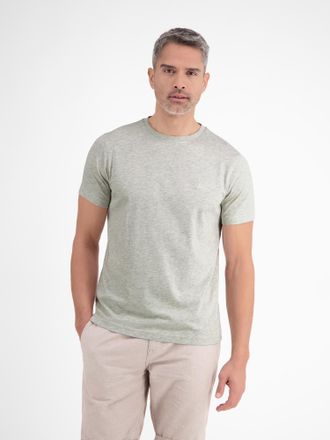 Lerros T-Shirt LERROS Basic T-Shirt mit Logostitch, Herren, Gr. S, weiss (broken wei&szlig; melange), 100% Baumwolle, Rundhals, Shirts T-Shirt