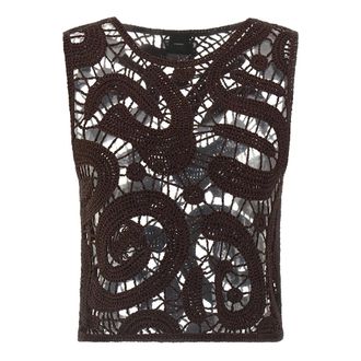 Pinko Sleeveless Tops, female, Brown, Size: XS Eruzione Crochet Viscose Top