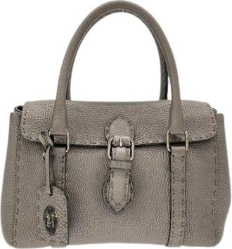 Fendi Pre-owned Handbags, female, Gray, Size: ONE SIZE Pre-owned Selleria Mini Linda Metallic Leather Bag