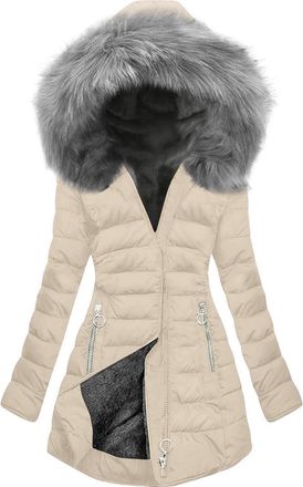 Generic 2025 Women Attumn Winter Solid Composite Zipper Long Sleeve Jacket Pocket Outerwear Coat (Beige, M)