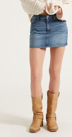 PacSun Bella Mid Rise Denim Miniskirt in Medium Indigo at Nordstrom, Size 24