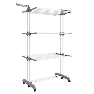 Songmics Tendedero plegable de 4 niveles con ruedas de color blanco y gris