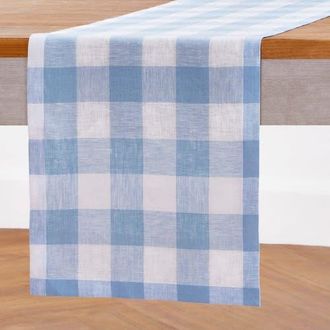 Solino Home Linen Table Runner for Dining Table, Holiday and Everyday Table Decor - Buffalo Check in Chambray Blue And White at Nordstrom, Size Medium