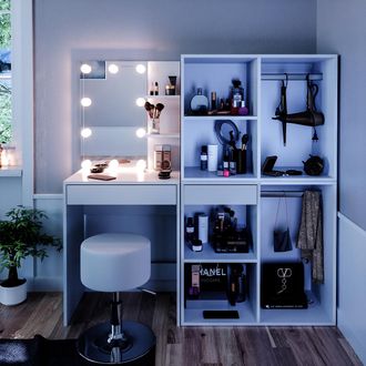 Vicco Tocador Isabelle, Blanco, 60 Cm Con Led, Taburete Y Armario