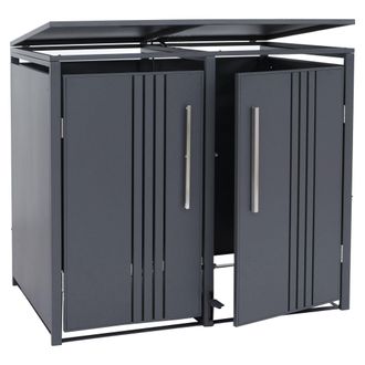 Hhg [nunca Usado] Cubierta Para Dos Contenedores De Basura Hhg-583, Caseta Para Contenedores De Basura, Tapa Con Pedal De Metal, 116 X 132 X 89 Cm, 53 Kg,