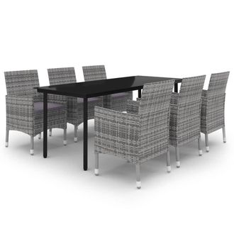 vidaXL Set Comedor De Jard&iacute;n 7 Pzas Y Cojines Rat&aacute;n Sint&eacute;tico Y Vidrio Vidaxl