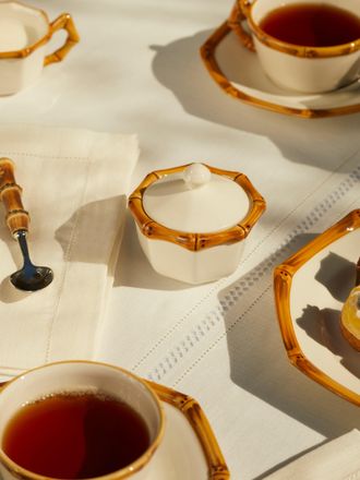 Este Ceramiche Porcellane Bamboo Hand-Painted Ceramic Sugar Bowl