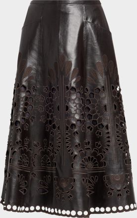 Maison Common Embroidered Vegan Leather Midi Skirt