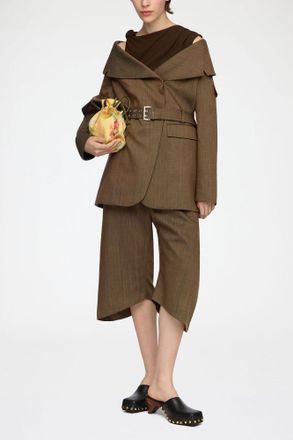 Ganni Canteen Blazer in Brown Wool Melange - Size 34 Recycled