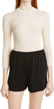 Vince Ribbed Marled Cotton Crewneck Sweater in Optic White/Peach Clay at Nordstrom Rack, Size Xx-Small