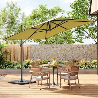 Living and Home 3m W x 3m D Large Square Canopy Rotating Outdoor Cantilever Parasol with Square Base in Taupe