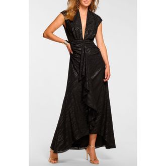 Ramy Brook Catrin Metallic A-Line Gown in Black Lurex at Nordstrom, Size 12