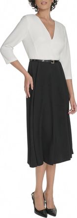 Tommy Hilfiger V-Neck Colorblock Midi Dress In Black Ivory