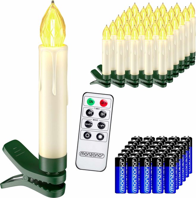 Deuba Weihnachtsbaumkerzen LED Kabellos 30er Set Batterie Timer Fernbedienung Echtwachs Optik Lichterkette Weihnachten Flackernd Warmweiß Christbaum ab 45,95 €